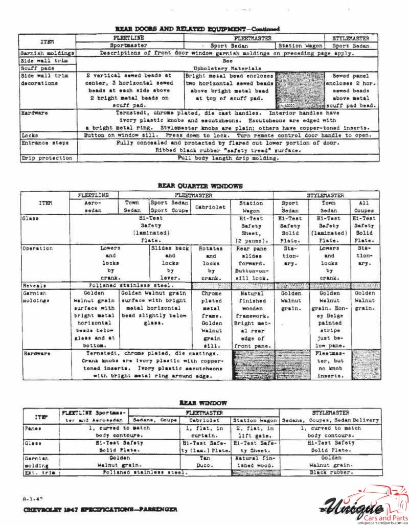 1947 Chevrolet Specifications Page 3